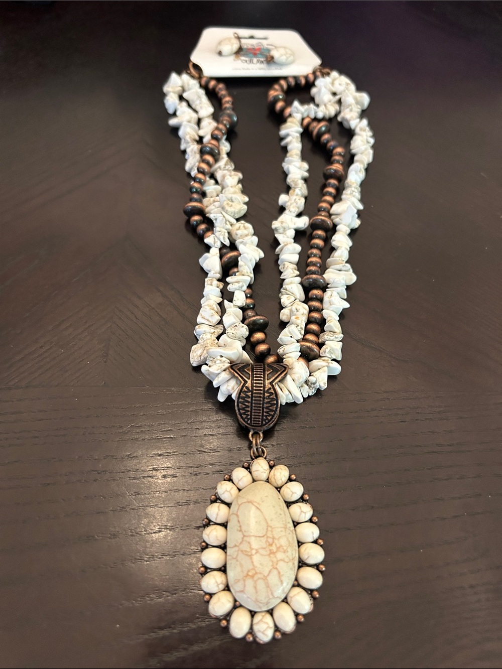 Boho White Howlite Multi-Strand Pendant Necklace